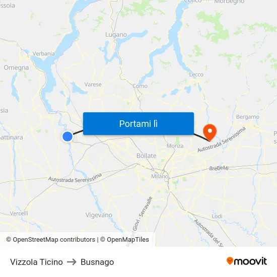 Vizzola Ticino to Busnago map