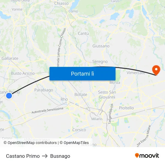 Castano Primo to Busnago map