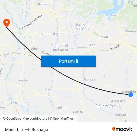 Manerbio to Busnago map