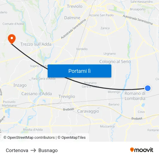 Cortenova to Busnago map