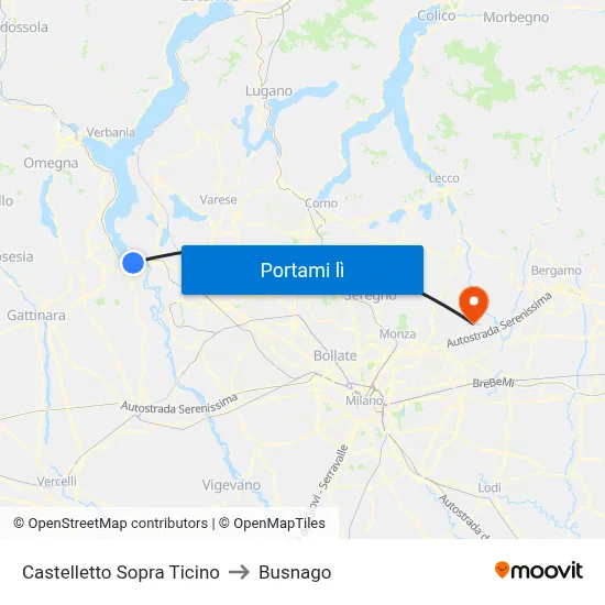 Castelletto Sopra Ticino to Busnago map