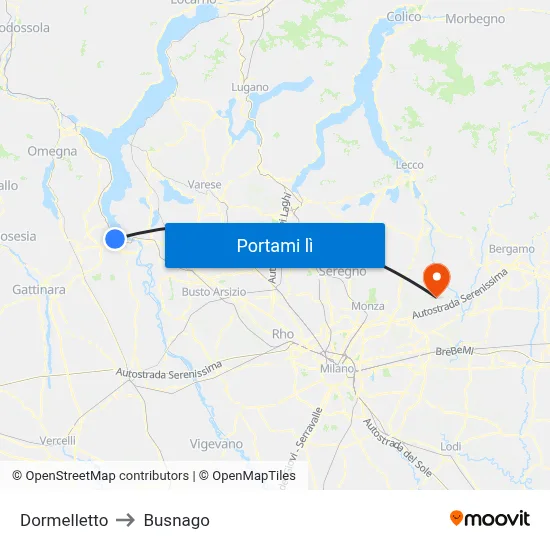 Dormelletto to Busnago map