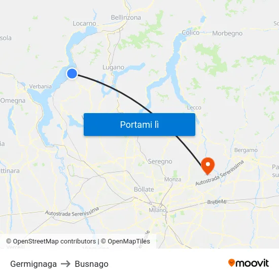 Germignaga to Busnago map