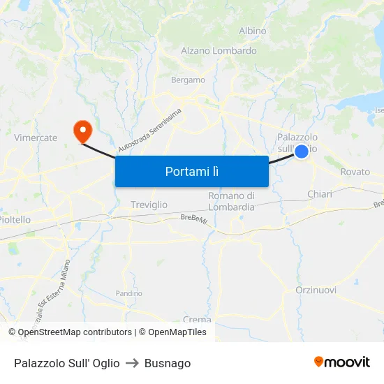 Palazzolo Sull' Oglio to Busnago map