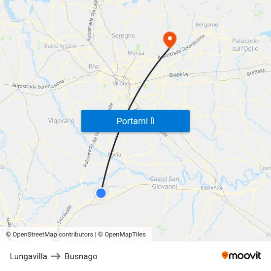 Lungavilla to Busnago map