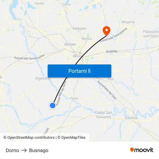 Dorno to Busnago map