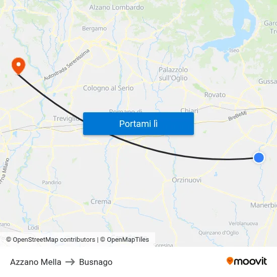Azzano Mella to Busnago map