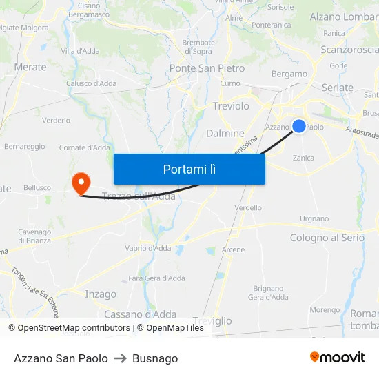 Azzano San Paolo to Busnago map