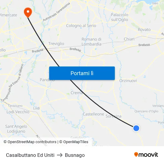 Casalbuttano Ed Uniti to Busnago map