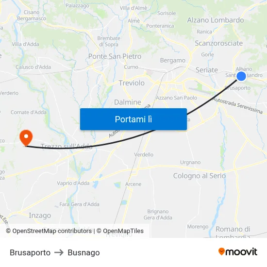 Brusaporto to Busnago map