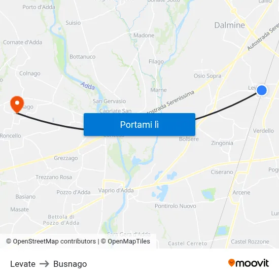 Levate to Busnago map