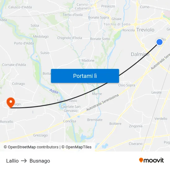 Lallio to Busnago map