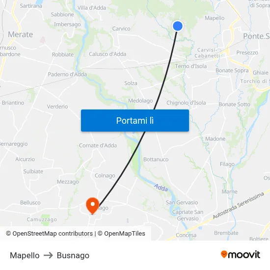 Mapello to Busnago map