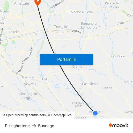 Pizzighettone to Busnago map