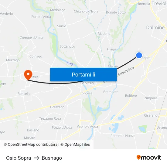 Osio Sopra to Busnago map