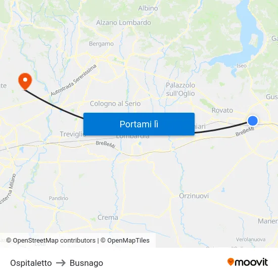 Ospitaletto to Busnago map