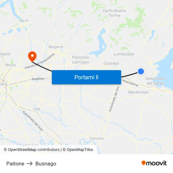 Paitone to Busnago map