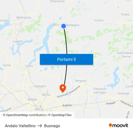 Andalo Valtellino to Busnago map