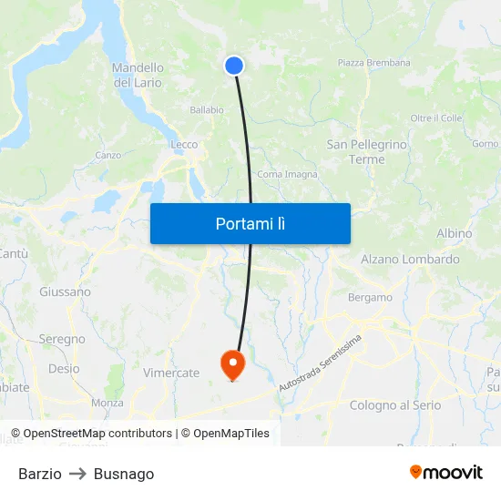 Barzio to Busnago map