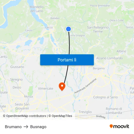 Brumano to Busnago map