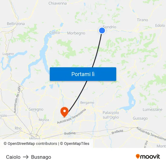 Caiolo to Busnago map