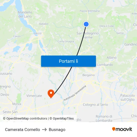 Camerata Cornello to Busnago map