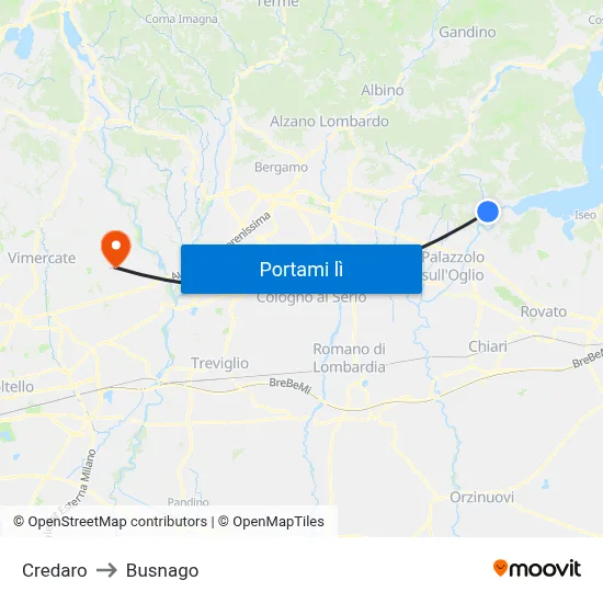 Credaro to Busnago map