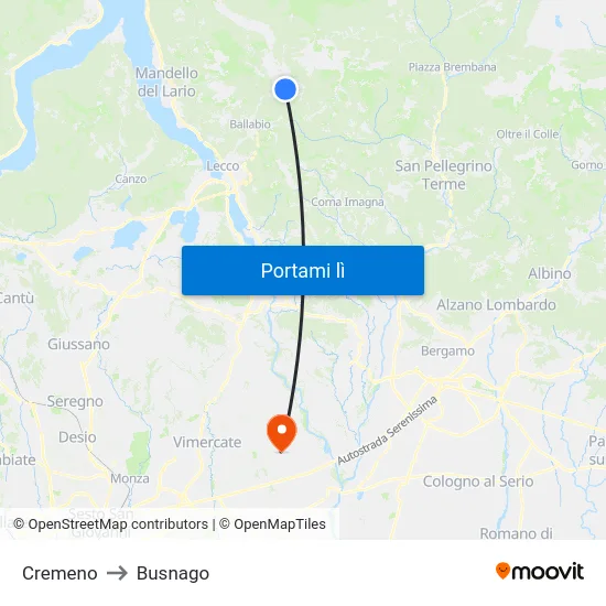 Cremeno to Busnago map