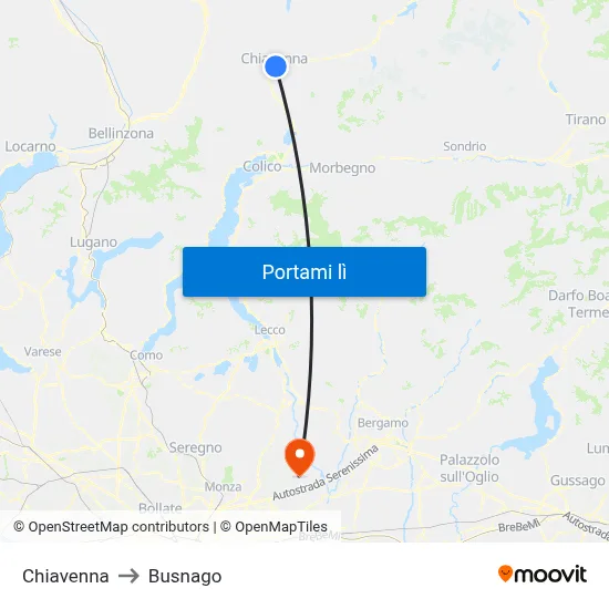 Chiavenna to Busnago map