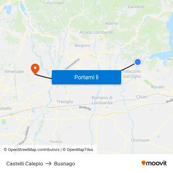 Castelli Calepio to Busnago map