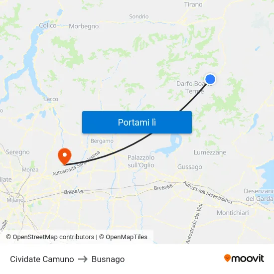 Cividate Camuno to Busnago map