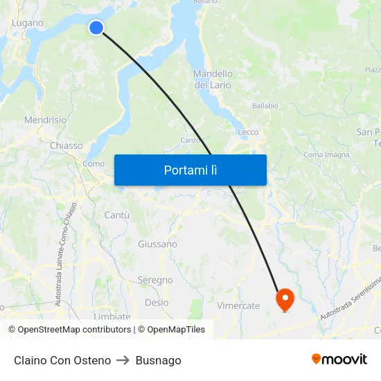 Claino Con Osteno to Busnago map