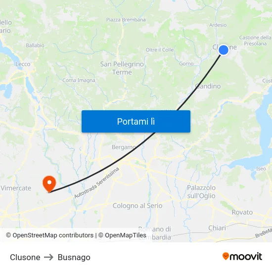 Clusone to Busnago map