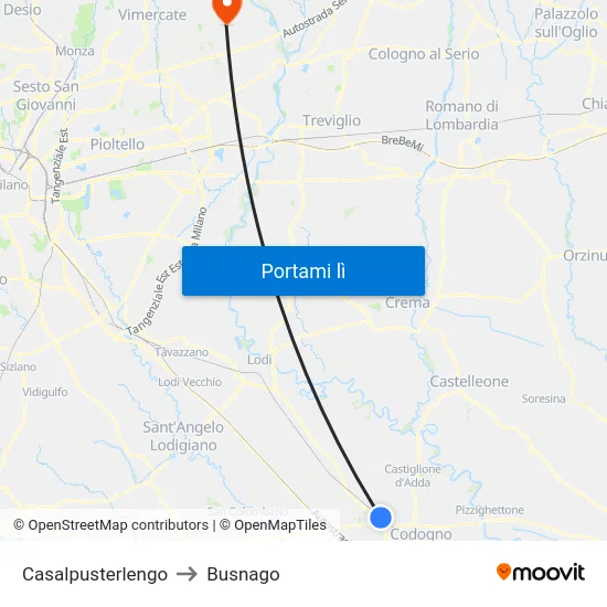 Casalpusterlengo to Busnago map