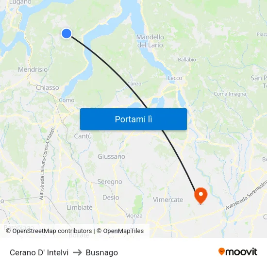 Cerano D' Intelvi to Busnago map