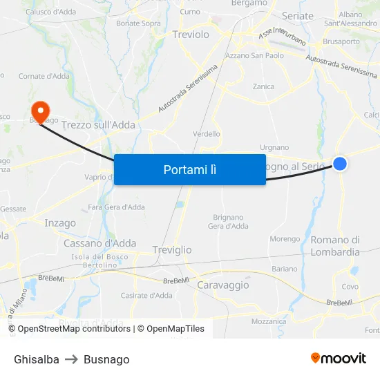 Ghisalba to Busnago map