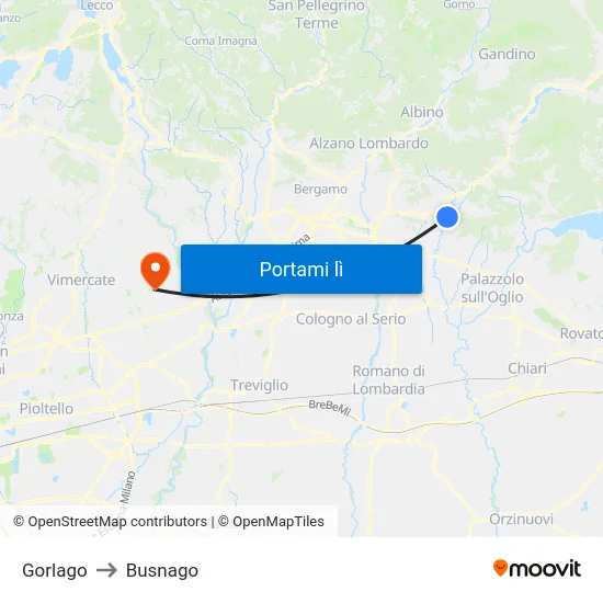Gorlago to Busnago map