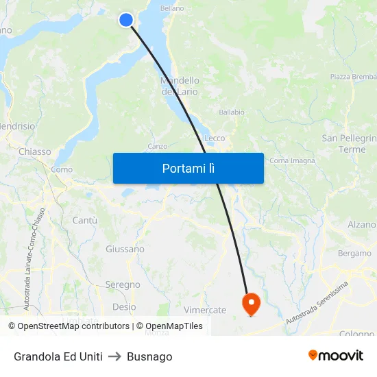 Grandola Ed Uniti to Busnago map