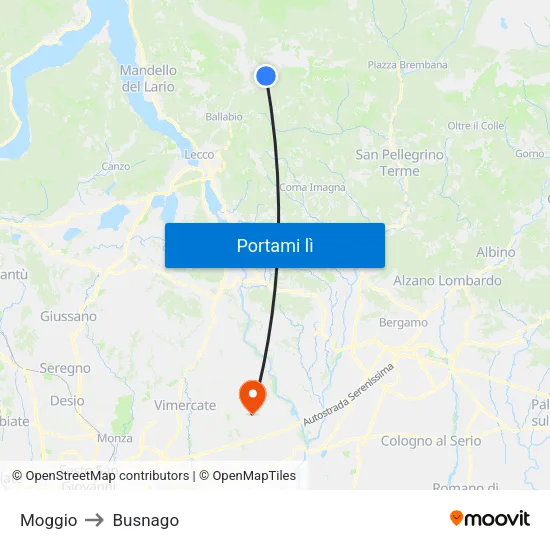 Moggio to Busnago map