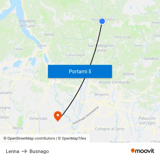 Lenna to Busnago map
