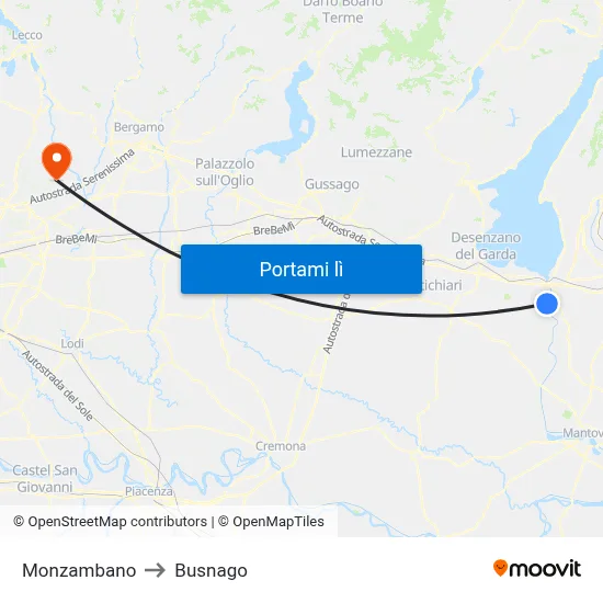 Monzambano to Busnago map
