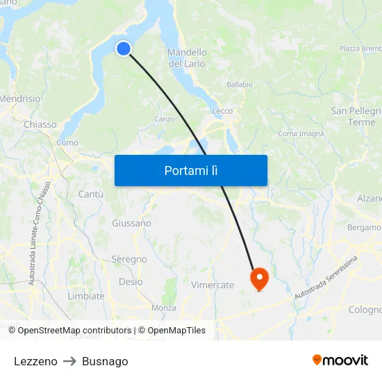 Lezzeno to Busnago map