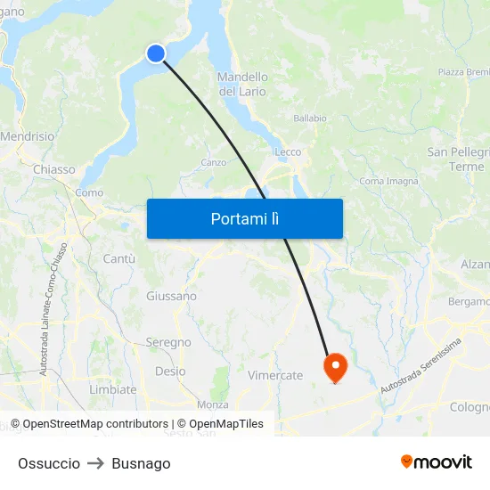Ossuccio to Busnago map