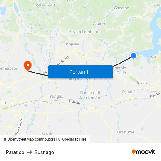 Paratico to Busnago map