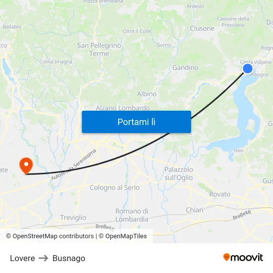Lovere to Busnago map