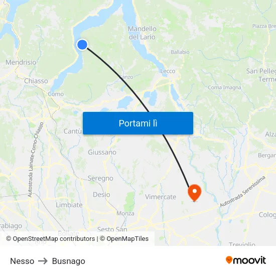 Nesso to Busnago map