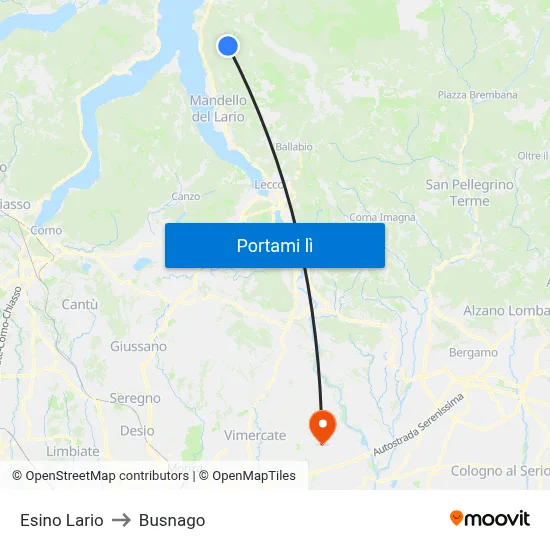 Esino Lario to Busnago map