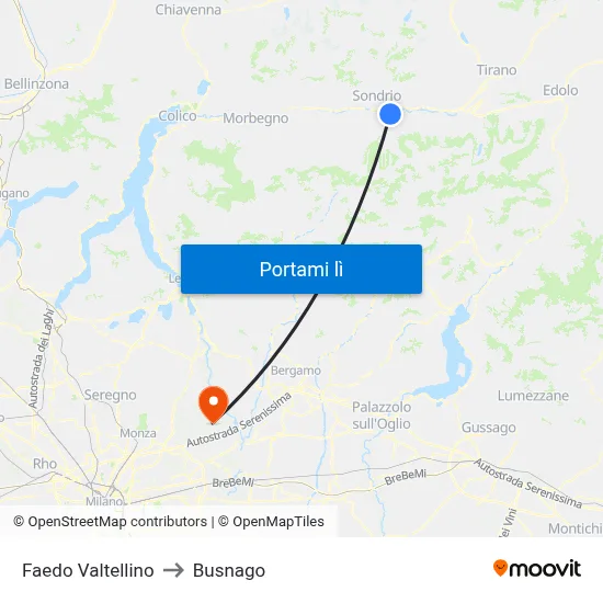 Faedo Valtellino to Busnago map