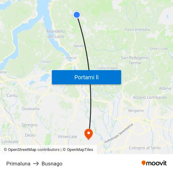 Primaluna to Busnago map