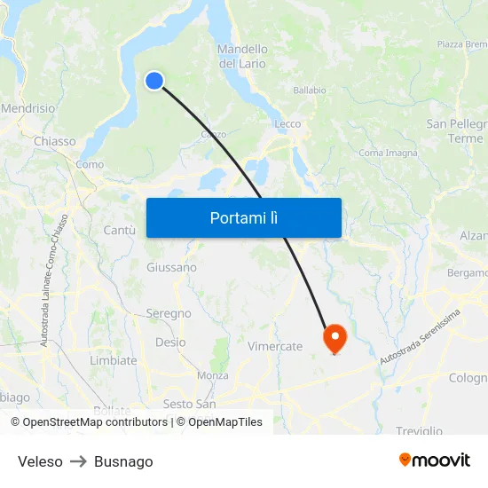 Veleso to Busnago map